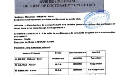 Avis de Soutenance de Thèse de Doctorat LMD de Mr MESSAS Amar