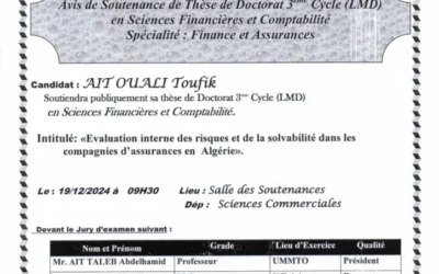 Avis de Soutenance de Thèse de Doctorat LMD de Mr AIT OUALI Toufik