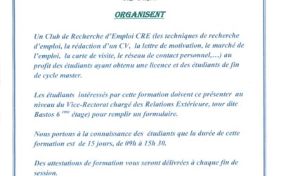 L &lsquo;Université Mouloud Mammeri de Tizi-Ouzou en collaboration avec l&rsquo;Agence Nationale d&rsquo;Emploi (Awem) Tizi-Ouzou