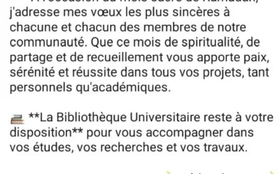 Ramadan 2025 : Vœux de la Directrice de la Bibliothèque Universitaire de L’UMMTO