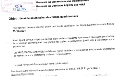 Délai de soumission des bilans quadriennaux
