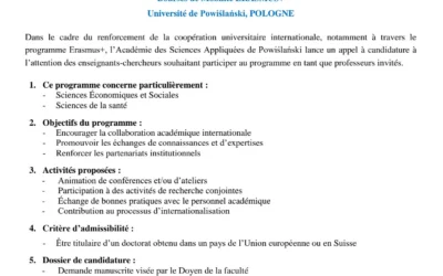 Appel à candidature : Bourses de Mobilité ERASMUS+ (Université Powiślański de POLOGNE)