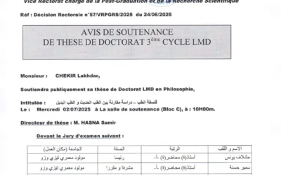 Avis de soutenance de thèse de doctorat LMD en philosophie de Monsieur GHEKIR Lakhdar