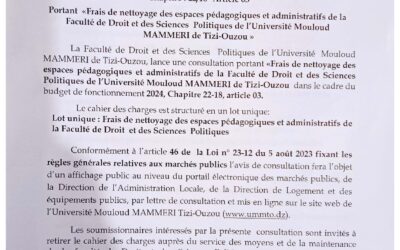 Avis de consultation N°21/SMM/FDSP/UMMTO/2023