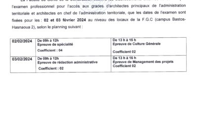 Centre d’examen : la Faculté du Génie de la Construction organise des examens professionnels