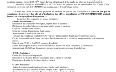 Avis de consultation N°07/FGC/UMMTO/2025