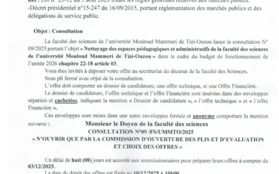 Avis de consultation N°09/SMM/FS/UMMTO/2025