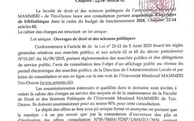 Avis de Consultation Nº05/SMM/FDSP/UMMTO/2024