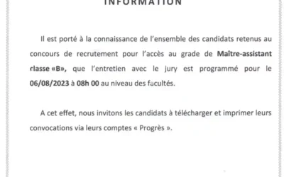 Concours de recrutement MAB: Date de l&rsquo;entretien