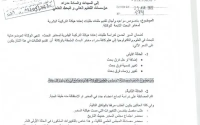 Dépôt des dossiers des états des effectifs des laboratoires de recherche