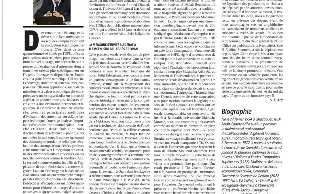 Chronique d&rsquo;une itinérance académique de Salah Eddine Arif 01 mars 2026 par EL Watan