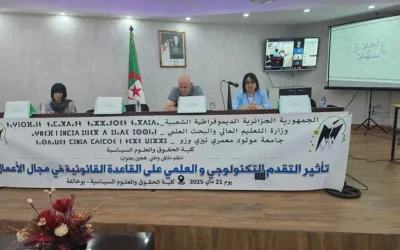 العودة بالصور من الملتقى الوطني بعنوان: تأثير التقدم التكنولوجي و العلمي على القاعدة القانونية في مجال الأعمال