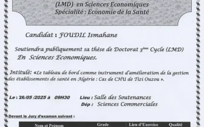 Avis de soutenance de thèse de doctorat LMD en sciences économiques de Mme FOUDIL Ismahane