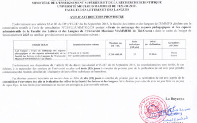 Avis d’attribution n°21/FLL/UMMTO/2024