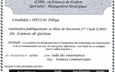 Avis de soutenance de thèse de doctorat LMD en Management Stratégique de Madame HESSAS Dihya