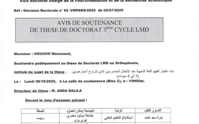 Avis de soutenance de thèse de doctorat en orthophonie de Monsieur HOUICHI Messaoud