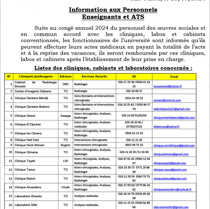 Œuvres sociales: Information