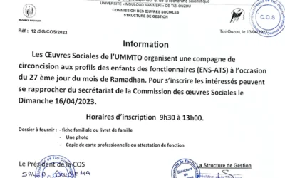 Œuvres sociales: Information concernant les circoncisions