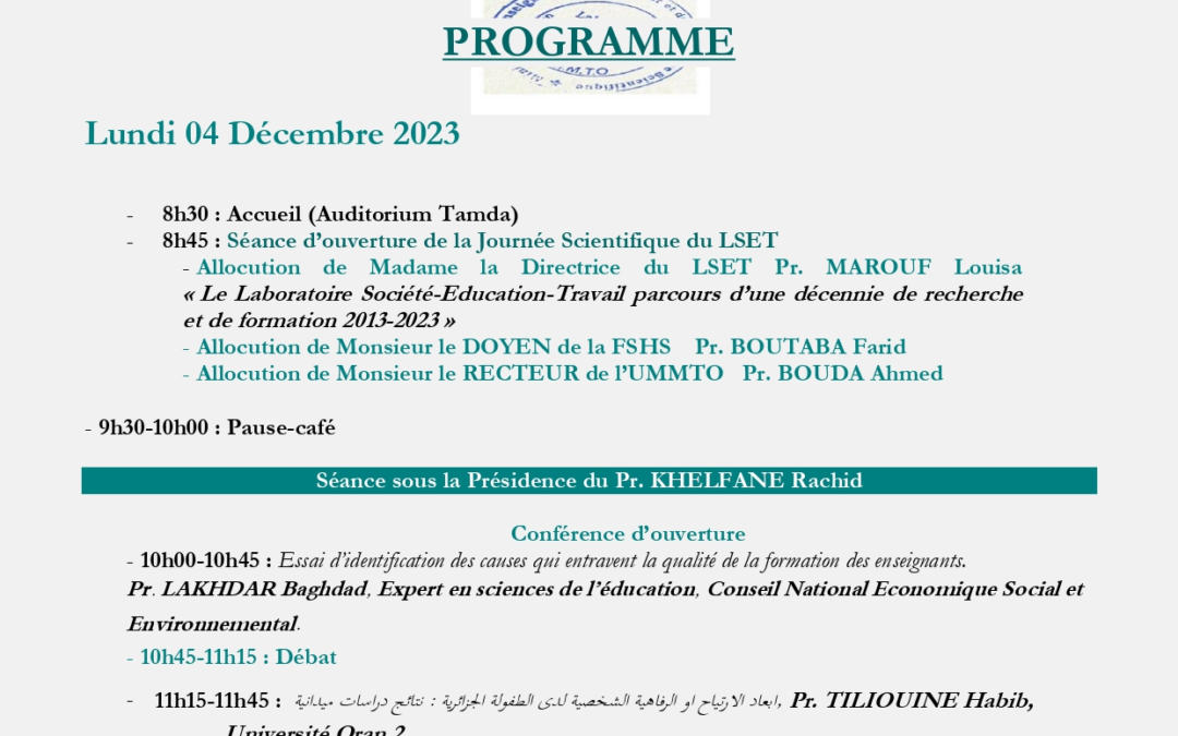 Journée Scientifique du LSET