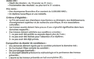Appel candidatures pour le prix Chinguitt 2026