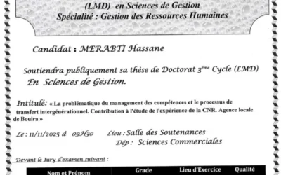 Avis de soutenance de thèse de doctorat LMD en Sciences de Gestion de Monsieur MERABTI Hassane