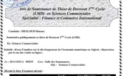 Avis de soutenance de thèse de doctorat LMD en Sciences Commerciales de M. MESLOUB Slimane