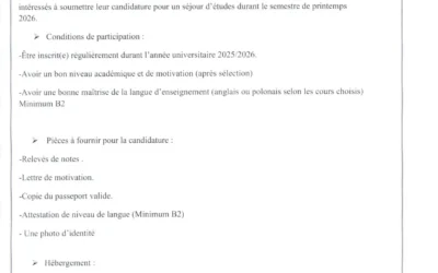 Appel à Candidature dans le cadre du Programme d’échange avec l’Université Adam Mickiewicz de Pologne