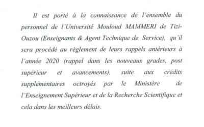 Note : avis aux enseignants et ATS