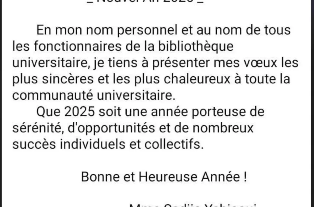 Nouvel an 2025 Vœux de la Directrice de la Bibliothèque