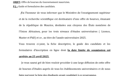 Offre de bourses du Gouvernement Mauricien
