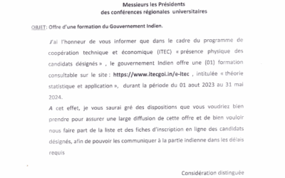 Offre d’une formation du gouvernement indien