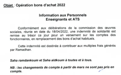 Œuvres sociales: Opération bons d’achat 2022