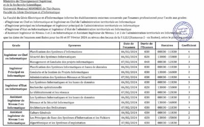 Centre d&rsquo;examen: la Faculté du Génie Électrique et Informatique  organise des examens professionnels