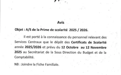 Prime de scolarité 2025/2026