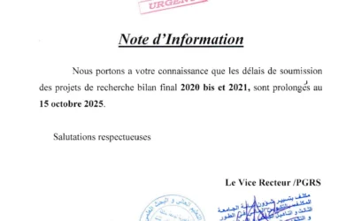 Prolongation des délais de soumission des projets de recherche