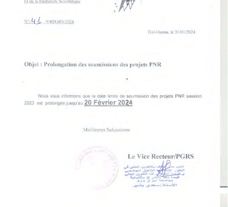 Prolongation des soumissions des projets PNR