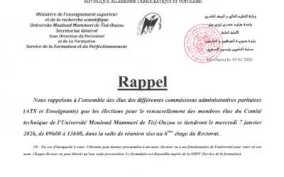 Rappel concernant les élections du renouvellement du comité technique