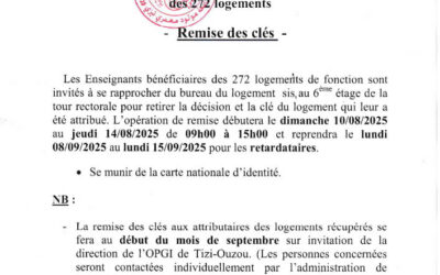 Avis aux bénéficiaires des 272 lgts: Remise des clés