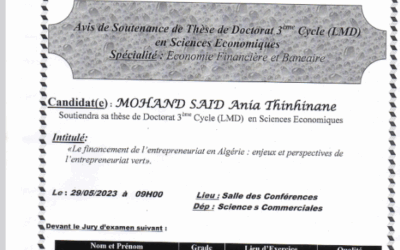 Avis de soutenance MOHAND SAID ANIA THINHINANE