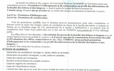 Avis de consultation N°09/FLL/UMMTO/2023