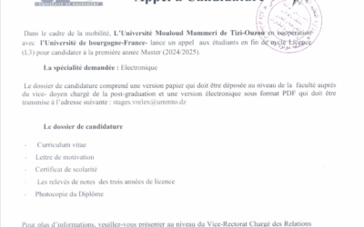 Mobilité à l’université de Bourgogne: Appel à candidature