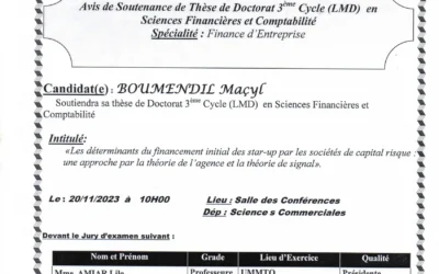 Avis de soutenance de thèse de Doctorat LMD: Monsieur  Boumandil Maçyl