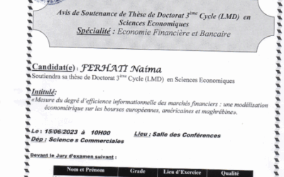 Avis de soutenance Mme FERHATI Naima
