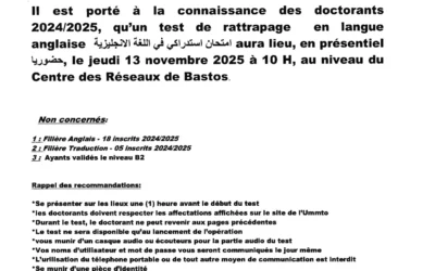 Information aux doctorants 2024/2025: Test de rattrapage en langue Anglaise
