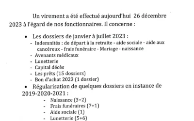 Œuvres sociales: Virement du 26/12/2023