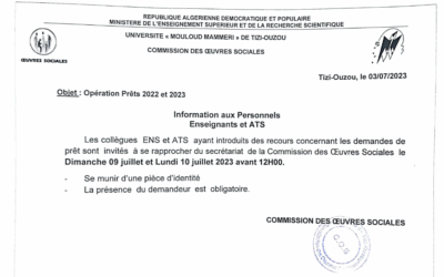 Avis aux personnels ATS ET ENSEIGNANTS: recours concernant les demandes de prêts