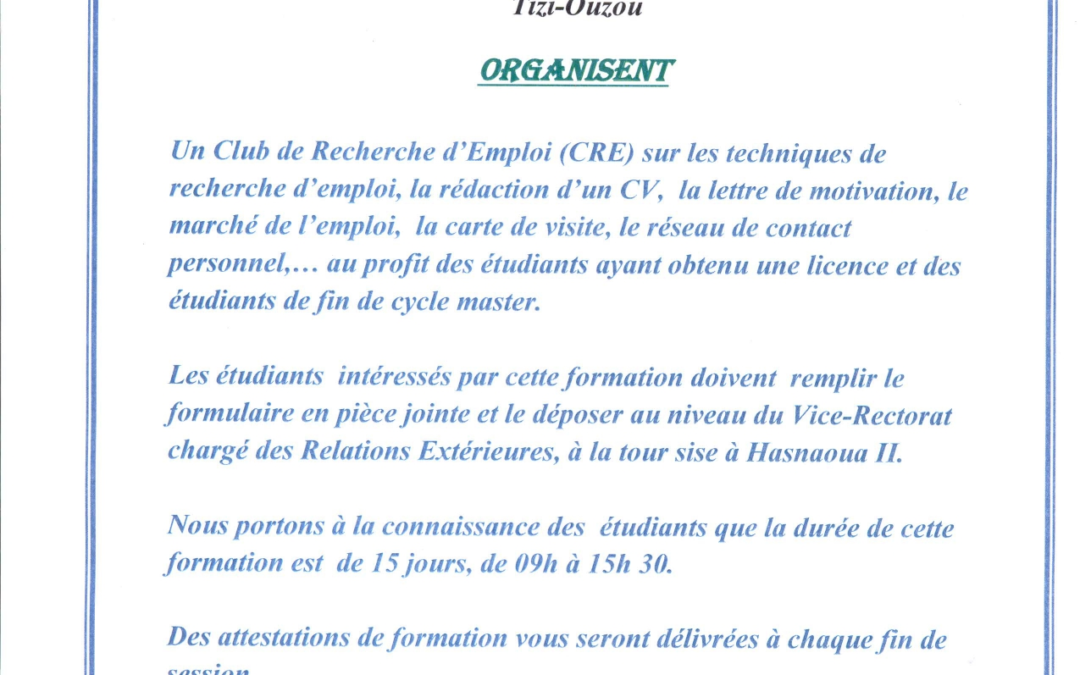 le Club de recherche de l’emploi organise une formation sur les techniques de recherche de l’emploi