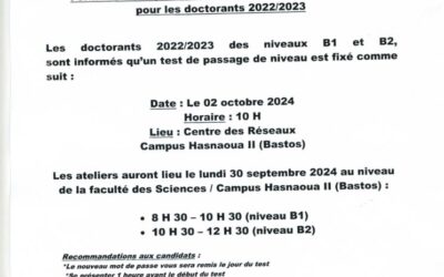 Affectation des doctorants pour le test d’Anglais du 2 Octobre 2024