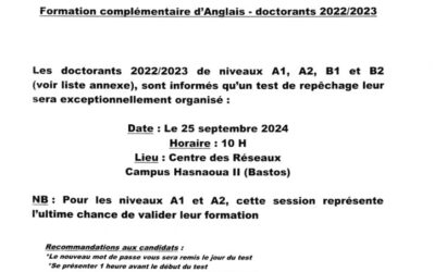 Formation complémentaire d&rsquo;Anglais-doctorants 2022/2023