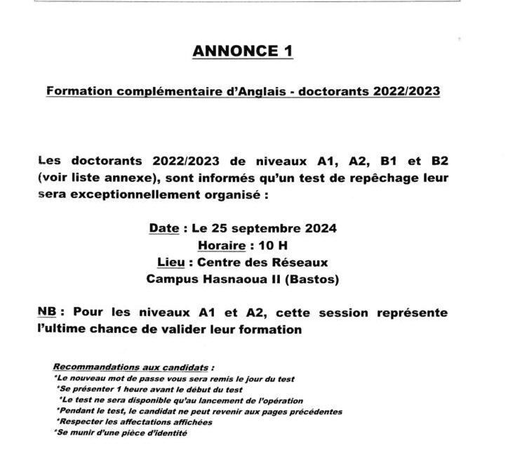 Formation complémentaire d&rsquo;Anglais-doctorants 2022/2023